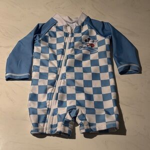 Disney Mickey Blue and White Checkered Kids One Piece Swim Rash Guard